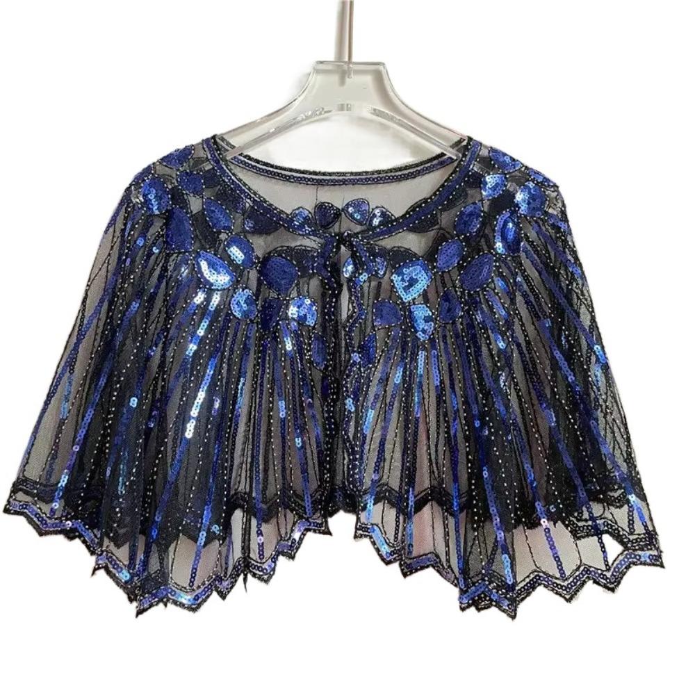 Beaded Decoration Women's Sequins Shawl Vintage Flapper Party Shawl Elegant Evening Cape Ladies
