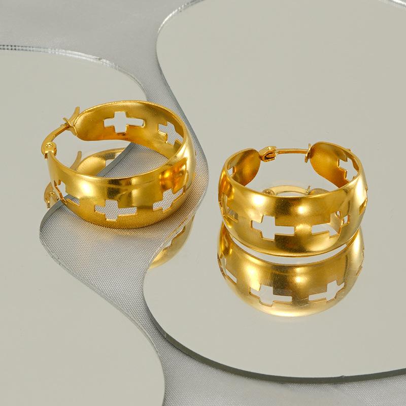 Стильные большие круглые полые серьги-кресты из нержавеющей стали, высококачественные серьги, преувеличенная простота и модные женщины