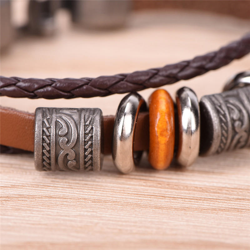 Ретро кожаный браслет мужской панк браслет ручной работы коричневый кожаный браслет