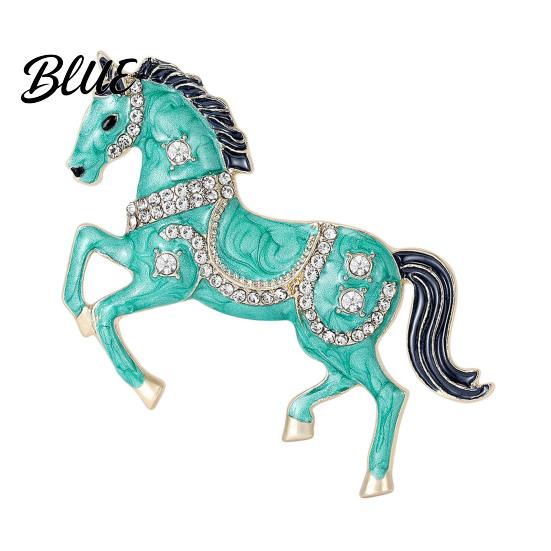 Unisex Brooch Pin Galloping Horse Enamel Rhinestones Studded Sophisticated Chinese