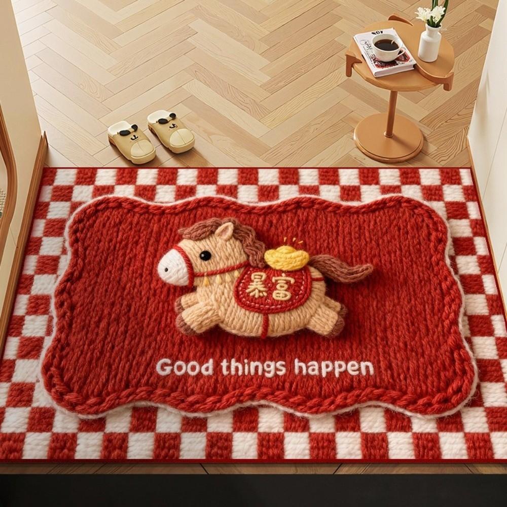 Horse Pattern New Year Door Mat Red Welcome Home Mat New Entrance Floor Mat Home Decorations