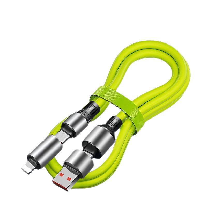 240W Silicone 4-in-1 Fast Charging Cable for Apple, Xiaomi, Huawei & Android Devices.