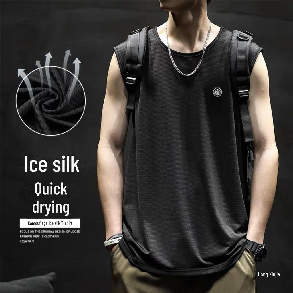 2024 Мужской летний быстросохнущий жилет Ice Silk - свободная спортивная футболка без рукавов