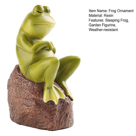 Yousheng спящая лягушка садовая статуя смоляная уличная лягушка украшение водонепроницаемая лягушка на камне фигурка для патио газон двор горшечные растения декор