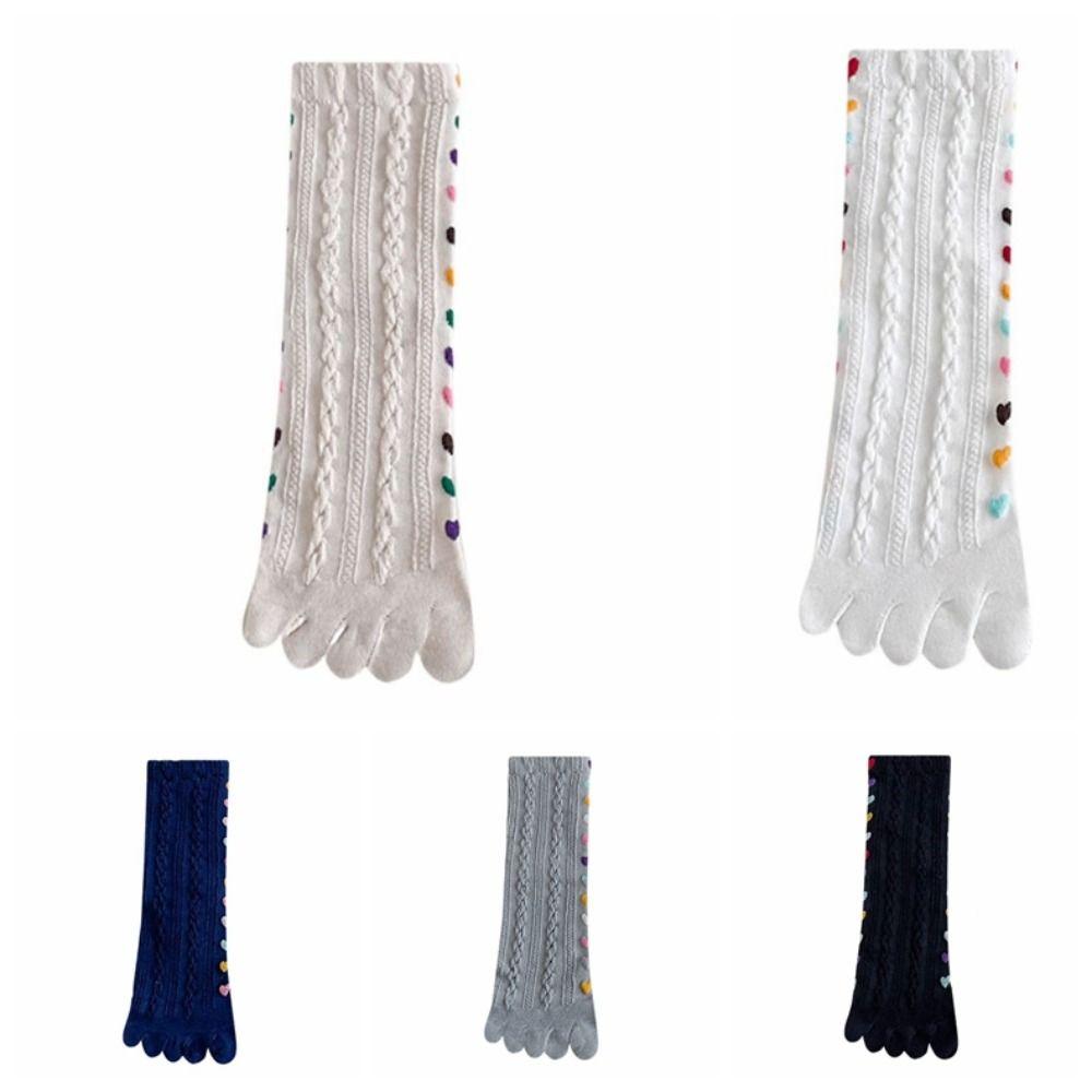 Хлопковые носки с пятью пальцами, вышитые сердцами, носки средней длины, повседневные, весна