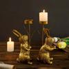 Resin Easter Bunny Candle Holder Elegant Delicate Candlestick Ornament Cartoon Rabbit Nordic Candle Stand Table Centerpiece
