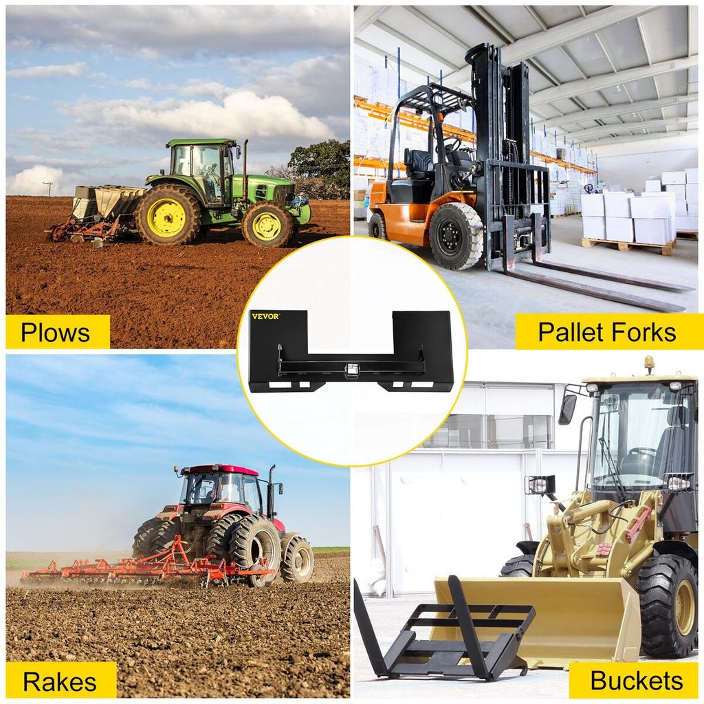 Universal Skid Steer Mount Plate 1/4" Thick Skid Steer Plate Attachment 3000LBS Weight Capacity Quick Attach Mount Plate Steel Adapter Loader Easy to
