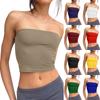 Womens Tube Tops Strapless Crop Tops Basic Backless Sleeveless Bandeau Cute Summer Outfits Sexy Solid Tops