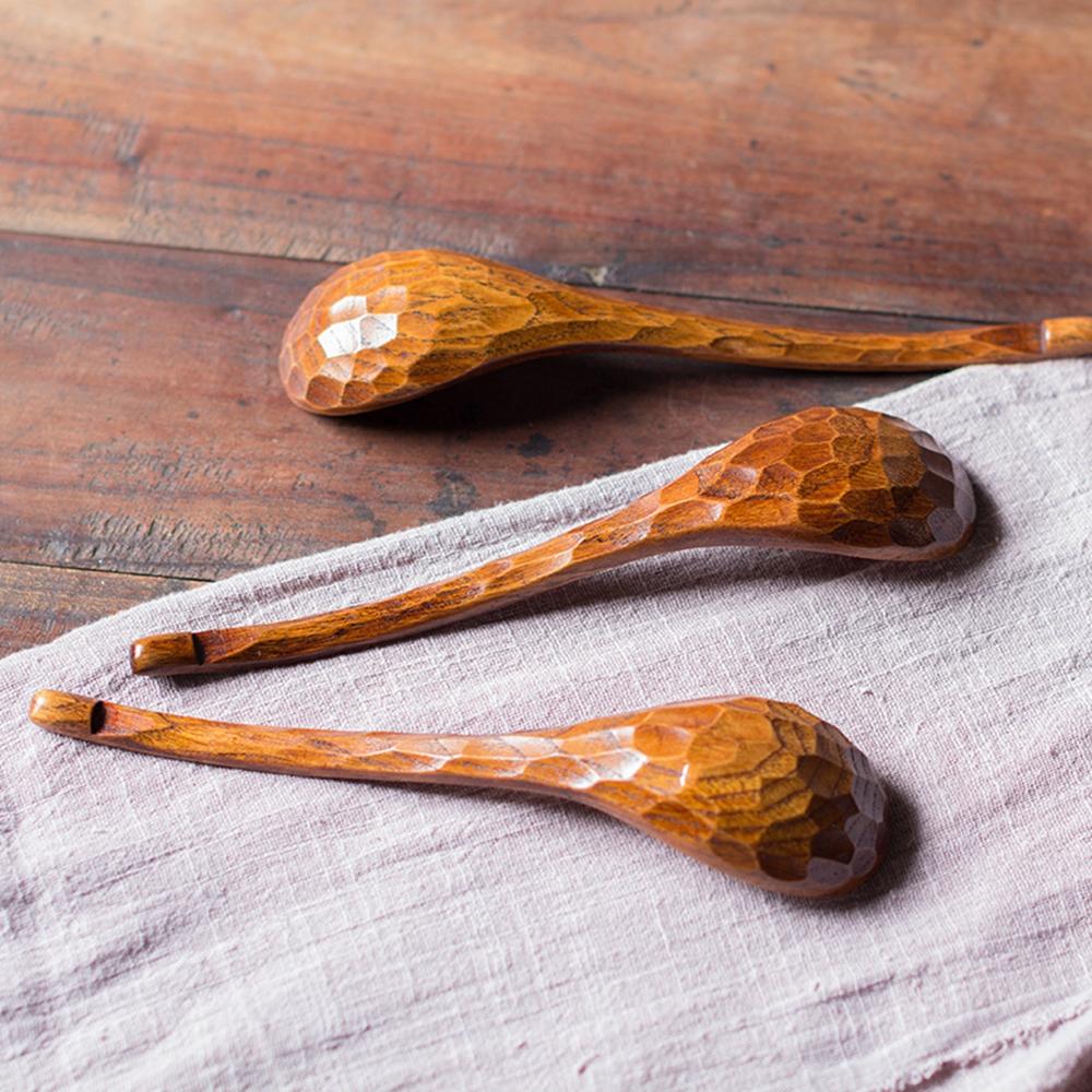 Wooden Dessert Kids Rice Cooking Long Handle Kitchen Gadgets Soup Spoon Tableware Wooden Spoon