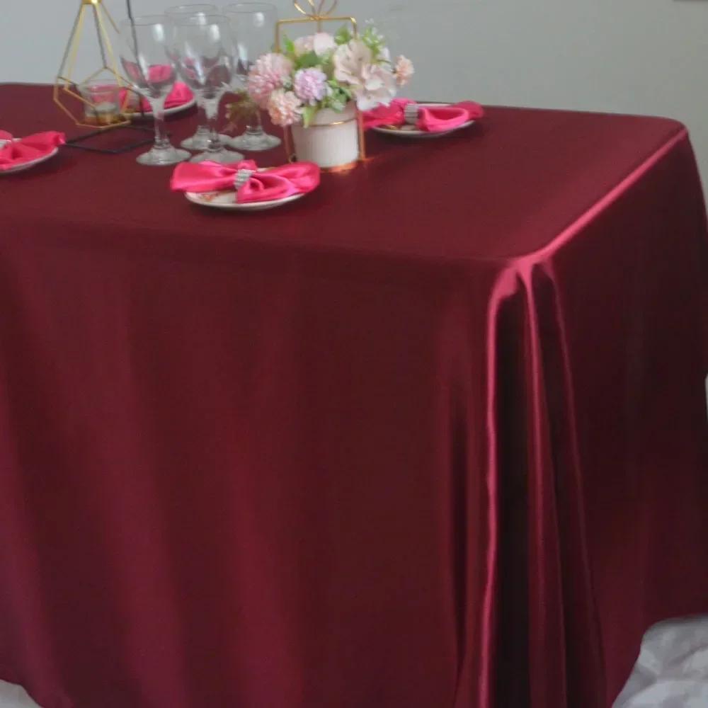 White Red Pink Satin Tablecloth 145x180cm for Wedding Party Birthday Christmas Dining Table Decoration Cover