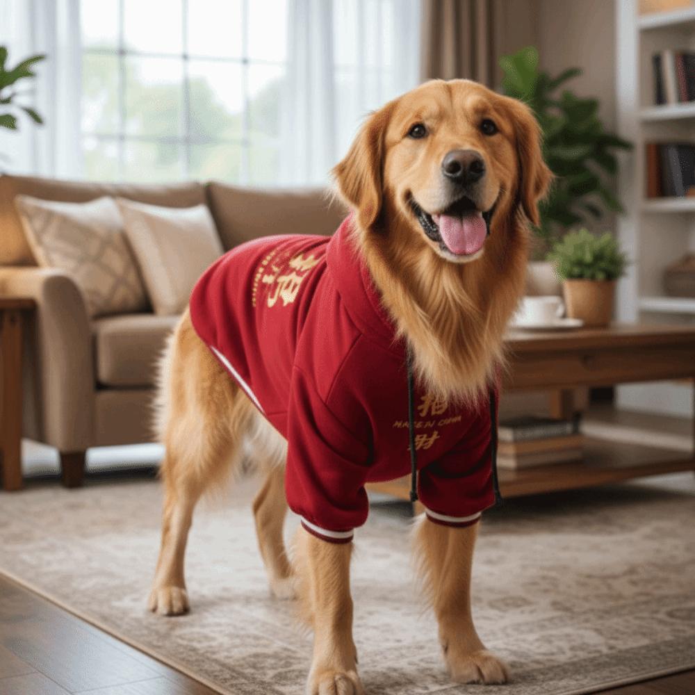 Festive Warm New Year Dog Hoodie Blessing Comfortable Dog Two-Legged Clothing Thicken with Drawstring Dog Fleece Coat Party