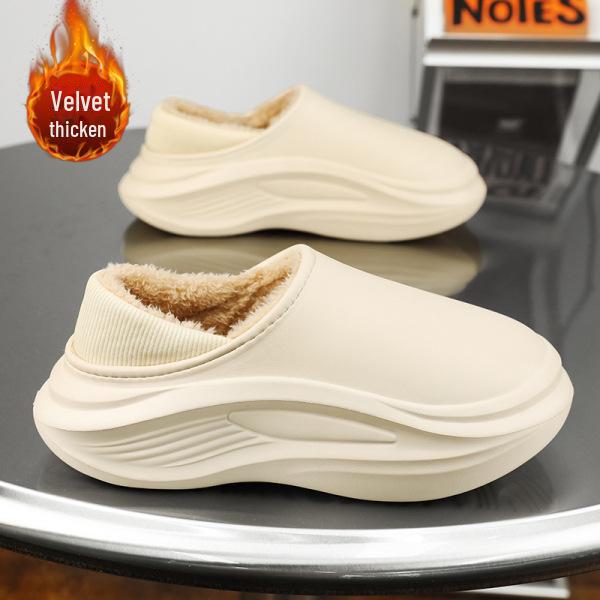 Водонепроницаемые мужские хлопковые тапочки на каблуках - новинка 2024 года, противоскользящие, устойчивые к фекалиям, идеально подходят для использования дома осенью и зимой