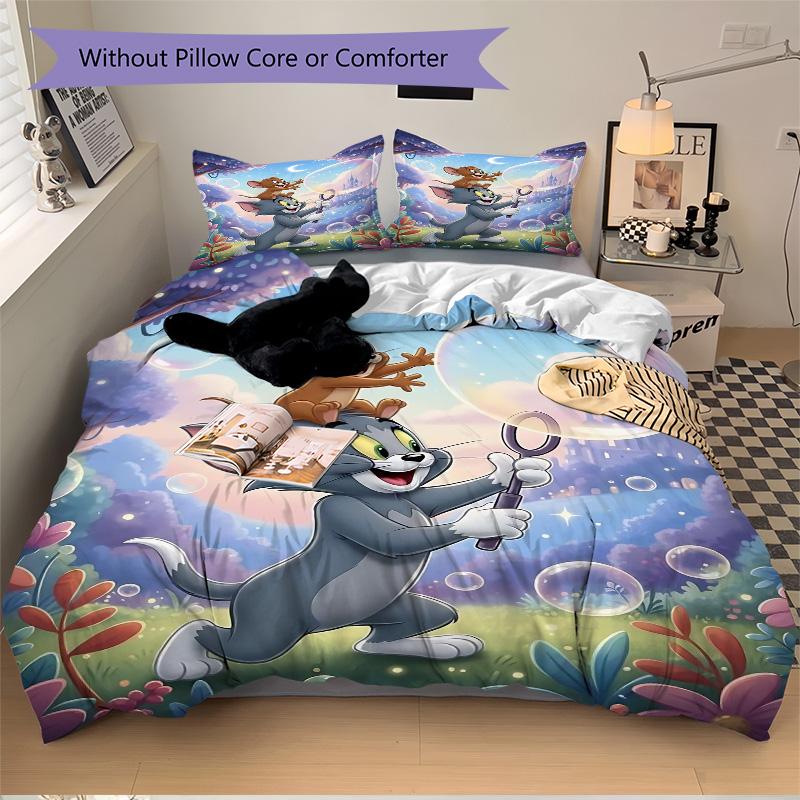 Tom Jerry Adventure Print 3Pcs Bedding Setduvet Cover With 2 Bedropillowcase Home Birthday Gift