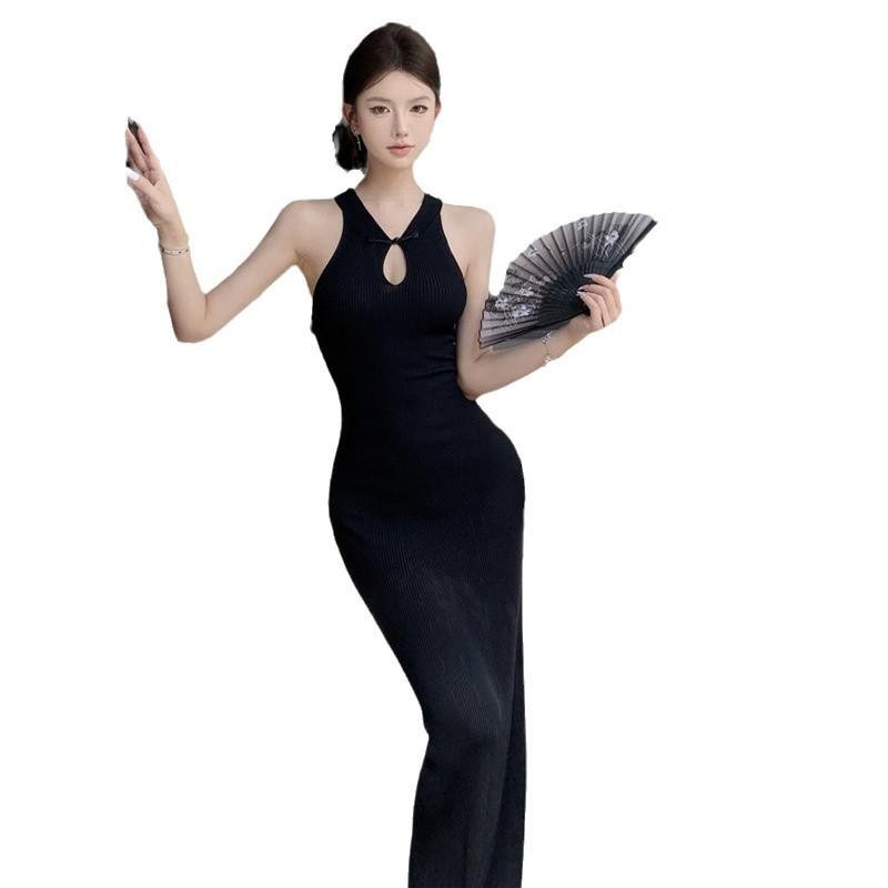 Женское новое китайское чистое желание без рукавов тонкое трикотажное платье женское