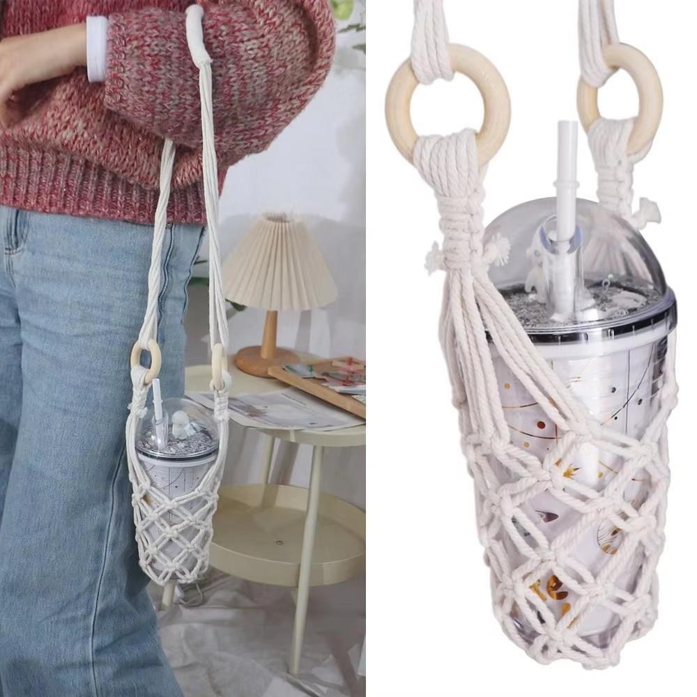 Cotton Rope Hanging Bottle Net Bag Hand-woven Knitting Cup Mesh Bag Wine Bottle Carrier Cup