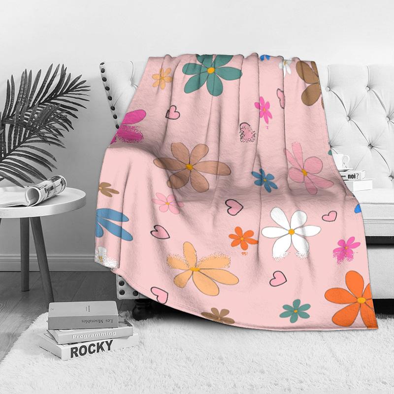 Cute Floral Print Fleece Blanket Soft Warm Throw Sofa Bed Room Decoration Gift for Kids Teens Women