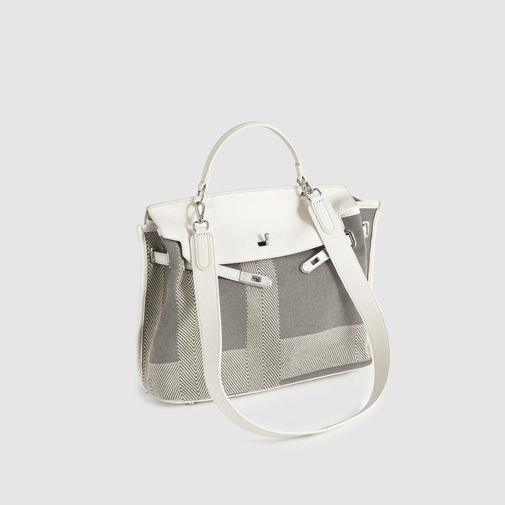 Kelly bag soft leather tote bag for women 2025 new model large capacity canvas patchwork commuter shoulder handbag platinum bag