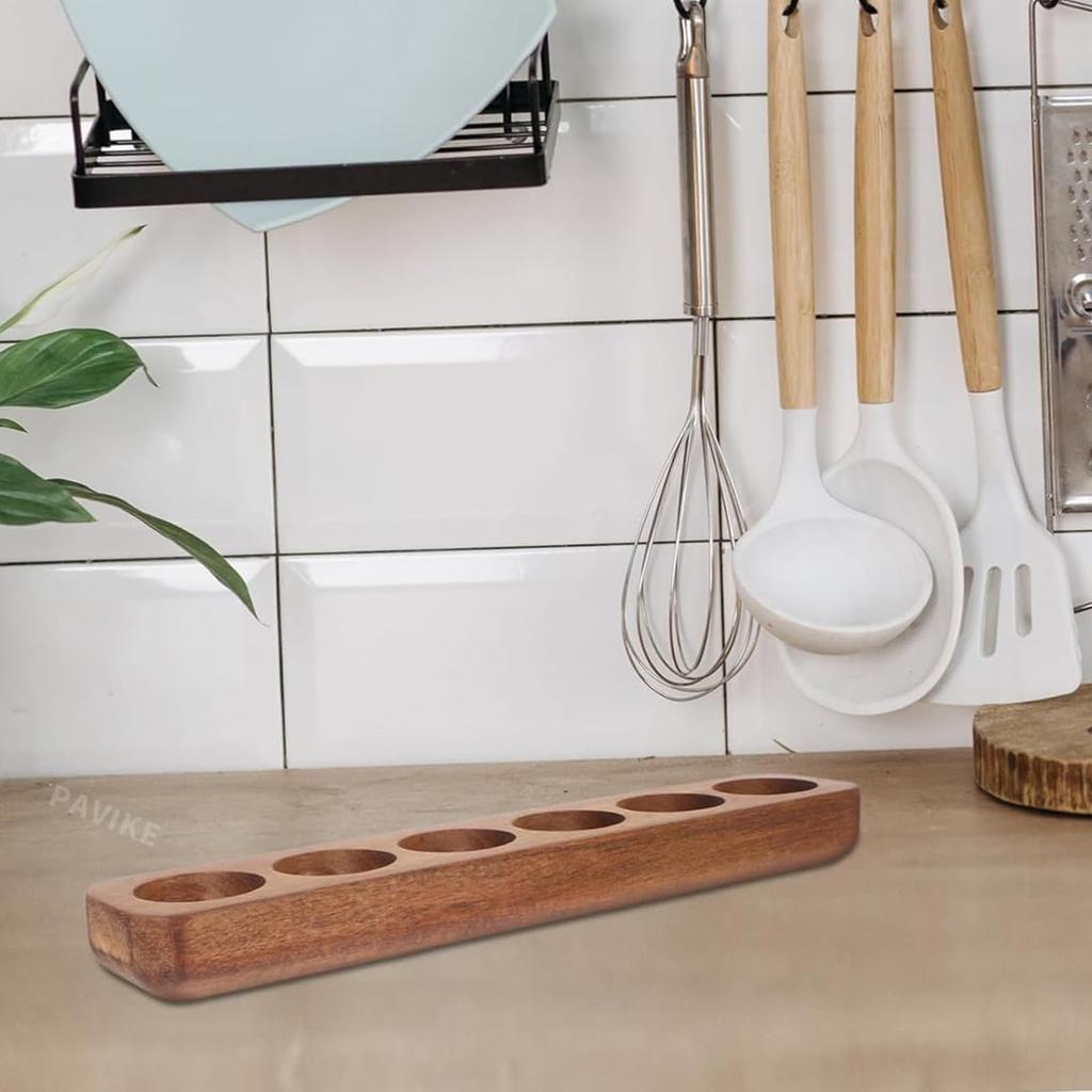 PAVIKE Wooden Egg Stand, 6-Grid Egg Holder, Egg Case, Egg Holder, Egg Storage Tray, Refrigerator, Kitchen Supplies