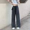 Повседневные брюки женские летние винтажные спортивные штаны с высокой талией серые широкие брюки с прямыми ногами