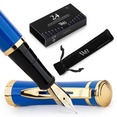 Перьевая ручка Wordsworth Black 18K Glided Medium включает в себя 24 стержня для чернил, подарочный золотой стержень, идеально подходит для мужчин и женщин, а также набор, перо, картриджи и т. д.