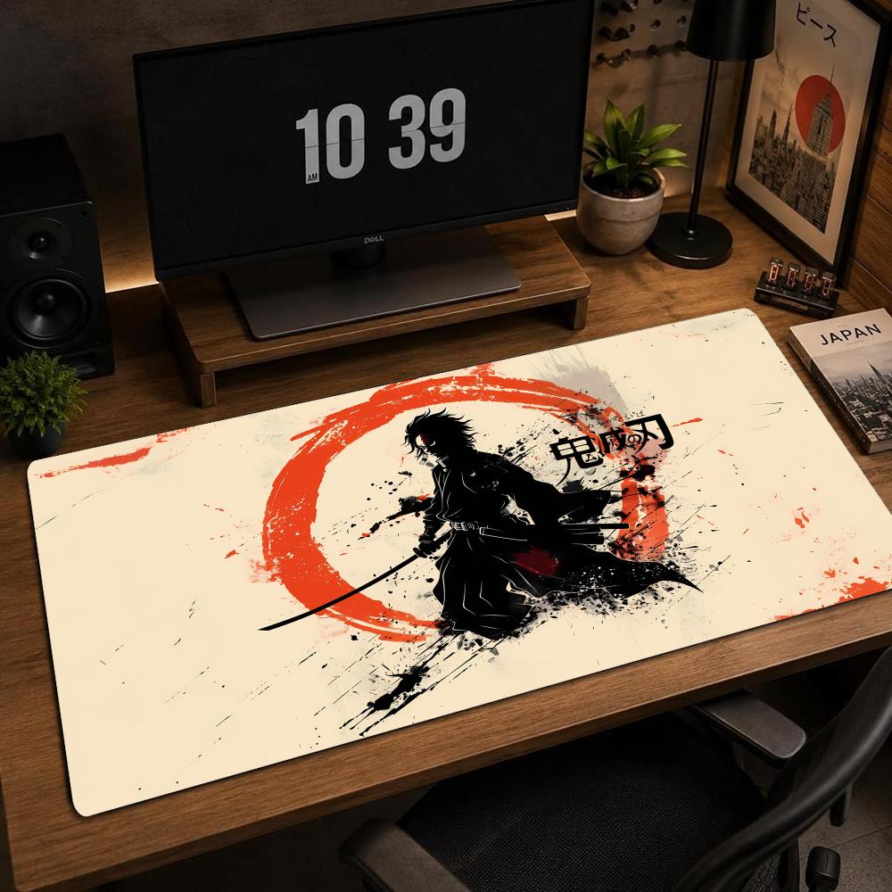 XXL Large Gaming Mouse Pad Japanese Anime Samurai Katana Red Enso Deskmat Non‑Slip Rubber Keyboard Mat Game Desk Mats Mousepads
