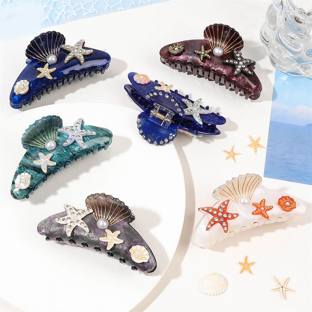 Acrylic Ocean Themed Hair Claw Secure Hold Hair Clip With Trendy Shark Pattern Fashion Hair Accessory For Daily Styling
