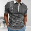 Casual Lapel T-shirt Young Men's Fashion Zipper T-shirt Short Sleeve T-shirt Men's 3D Retro Pattern Print T Shirt
