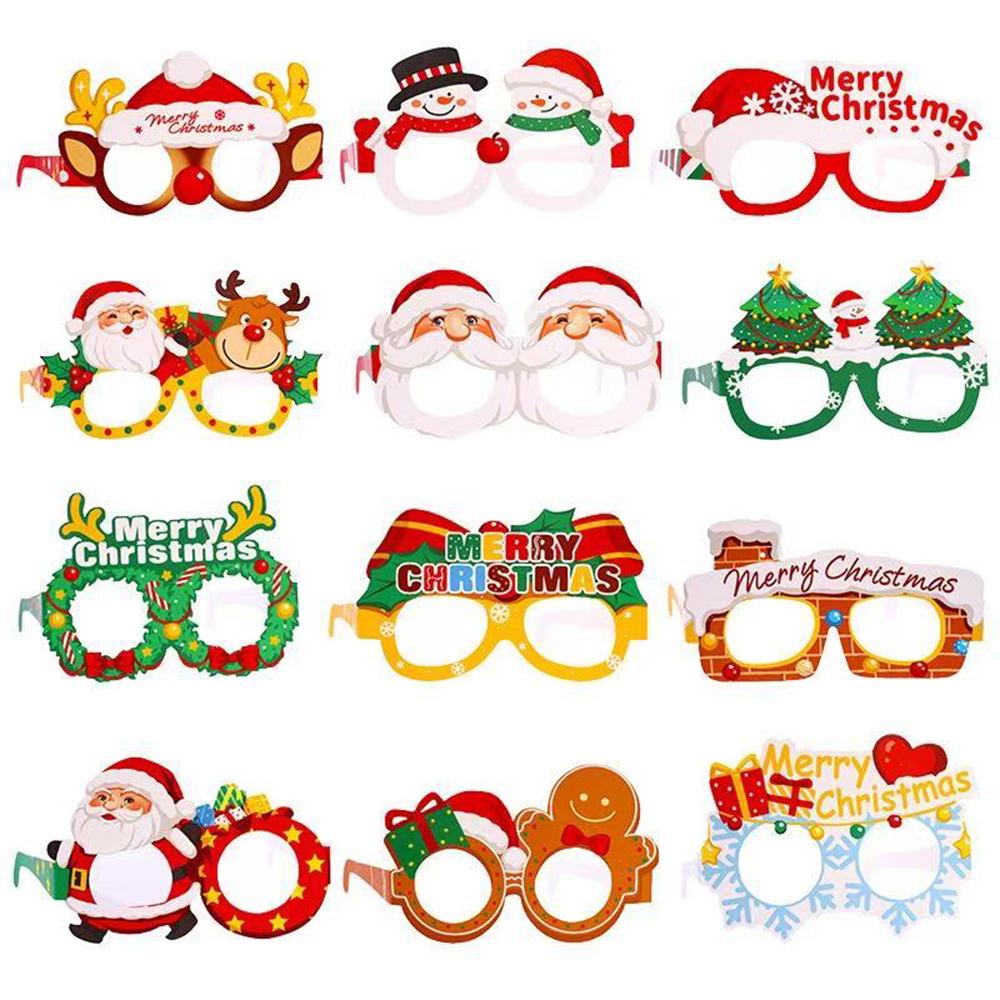 Runtow 12pcs Paper Funny Photo Props Glasses 2025 Merry Christmas Decor for Home Xmas Gifts New Year 2026 Santa Claus Navidad