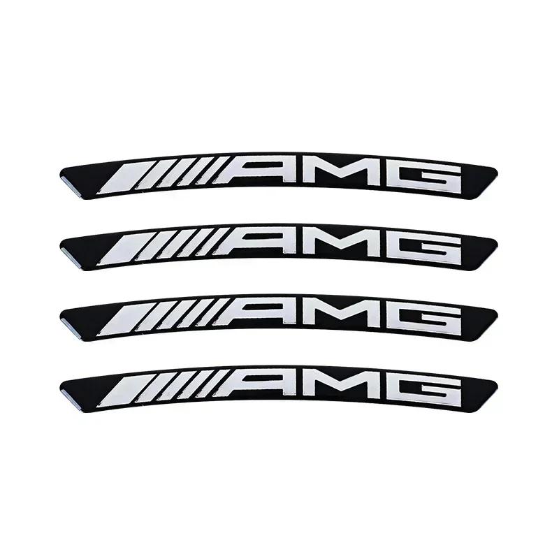CQZ1 4pcs AMG Emblem Car Wheel Sticker Rims Cover Decal Accessories For Mercedes Benz Brabus Smart Maybach W204 GLC CLA W205 W203