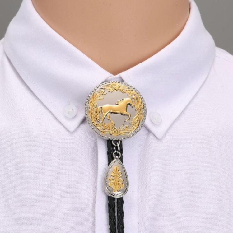 Adjustable Braided Leather Rope Bolo Tie with Metal Horse and Drop Pendant Western Necklace Vintage Necktie Neckwear