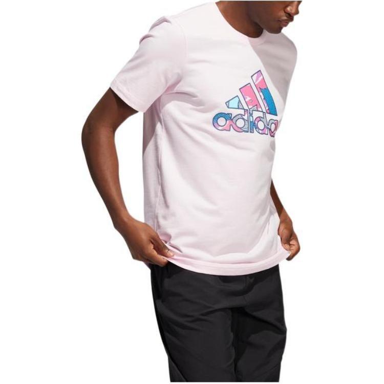 Adidas T Shirts Men's Pink Crew Neck Moderate Straight Fit HS4333