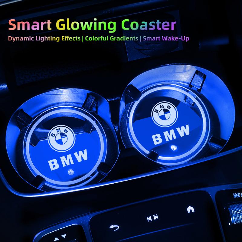 BMW Car Glowing Coasters LED Light Water Cup Mat For BMW F30 F10 E90 F20 E46 E60 E70 E39 GT G30 G20 X7 Car USB Charging Coasters