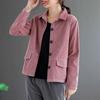 Women's Corduroy Solid Color Long Sleeve Short Jacket Loose Retro Casual Ribbed Top for Spring and Autumn