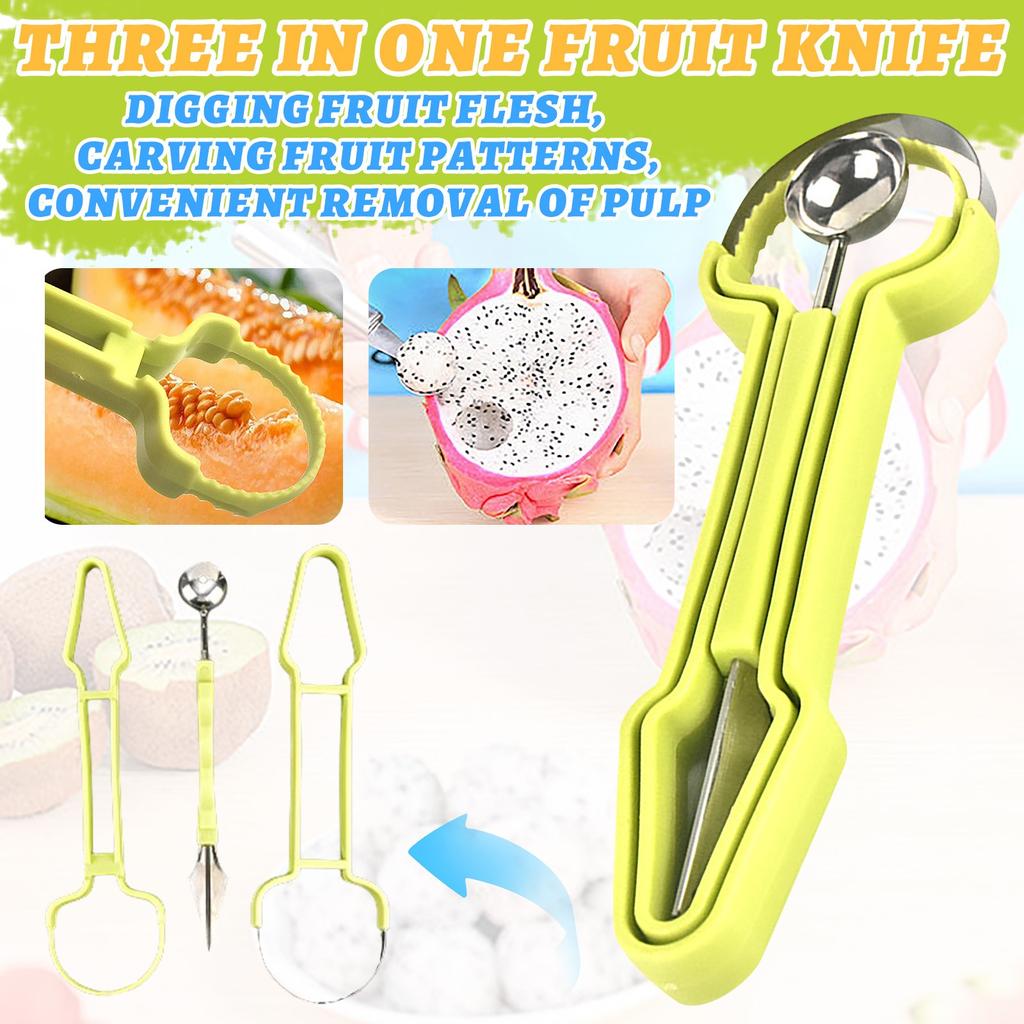 Three-in-one Fruit Carving Knife, Fruit Baller, Stainless Steel Fruit Carving Knife, Three-piece Set For Watermelon Digging
