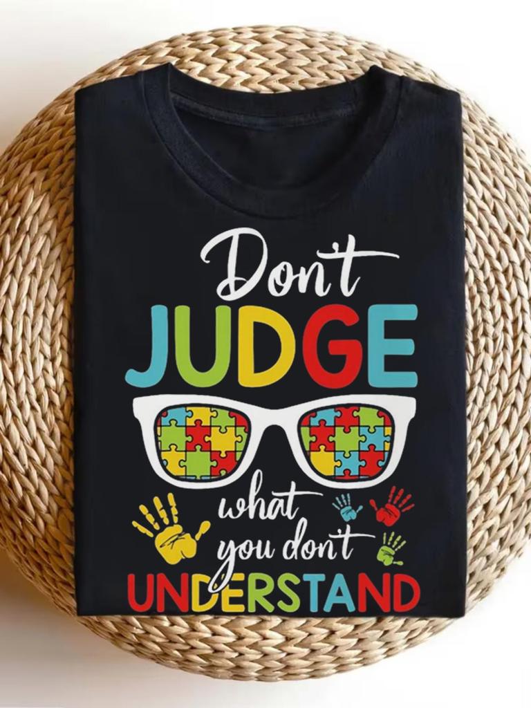 Autism Awareness T-Shirt - Puzzle Piece & Autism Symbols Graphic Tee with Don't Judge What You Don'