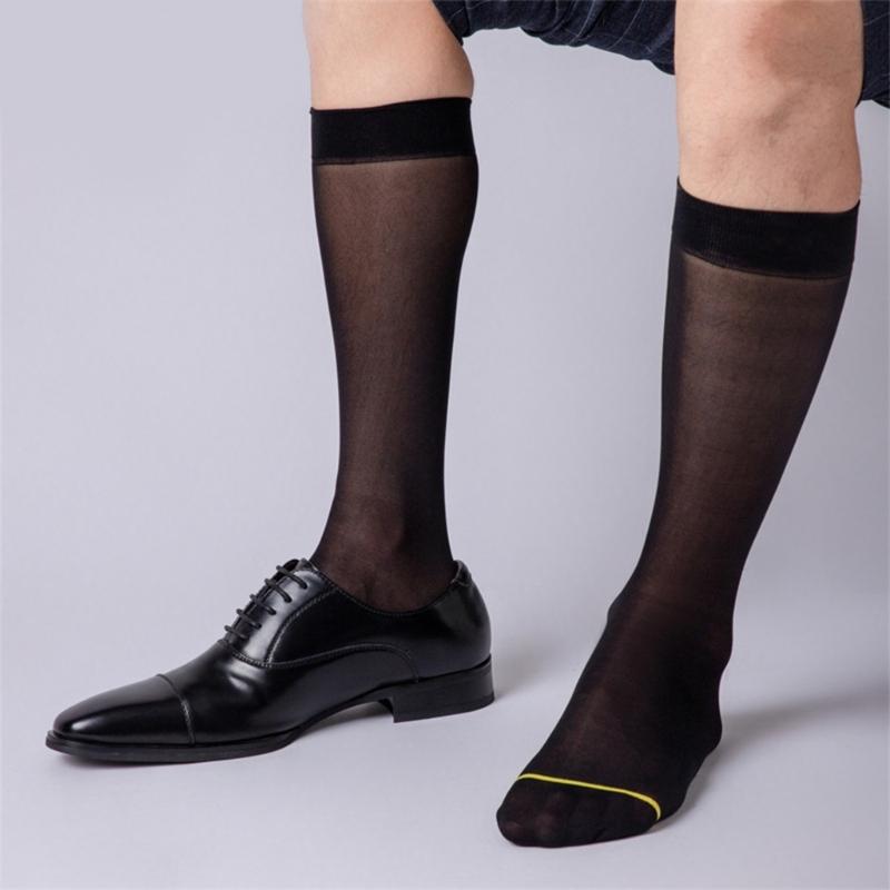 Men's Ultra Thin Nylon Dress Socks Soft See Through Breathable Calf Length Socks Long Stockings for Business Formal Wear