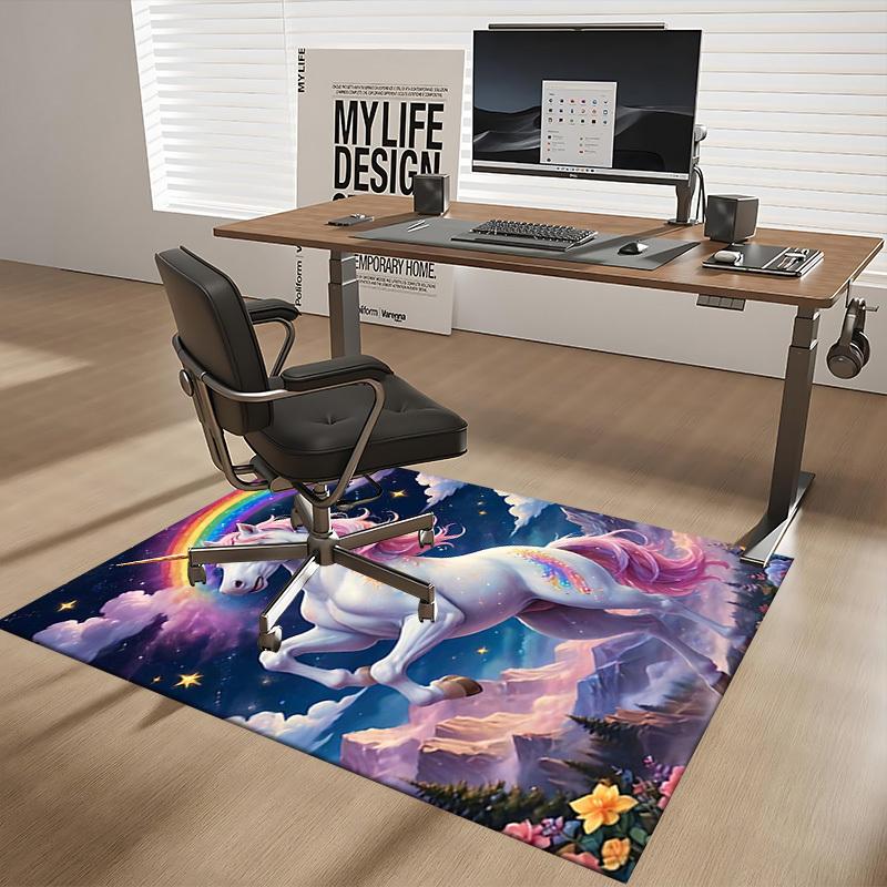 1pc Unicorn Rainbow Office Chair Mat - Anime Cartoon Design, Non-Slip Carpet for Home and Office Decor, Suitable for All Seasons.H019