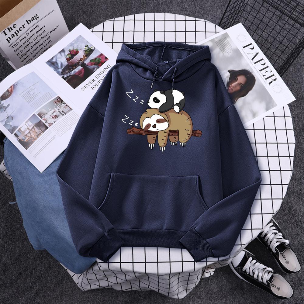 Панда лежит на ленивце Принты Женщины Мужчины Толстовка Осенняя флисовая теплая с капюшоном Повседневная модная толстовка Универсальная унисекс Спортивная одежда