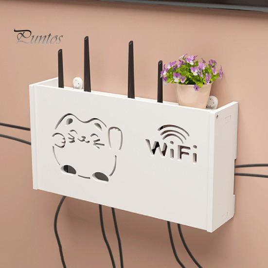 WiFi Router Storage Box Wall Mount Wooden Router Shelf Organizer Power Strip Cable Management Hider Rack for Modem Cable Router Cover