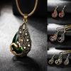 3Pcs Rhinestone Earrings Jewelry Fake Gemstone Peacock Pendant Fashion Necklace