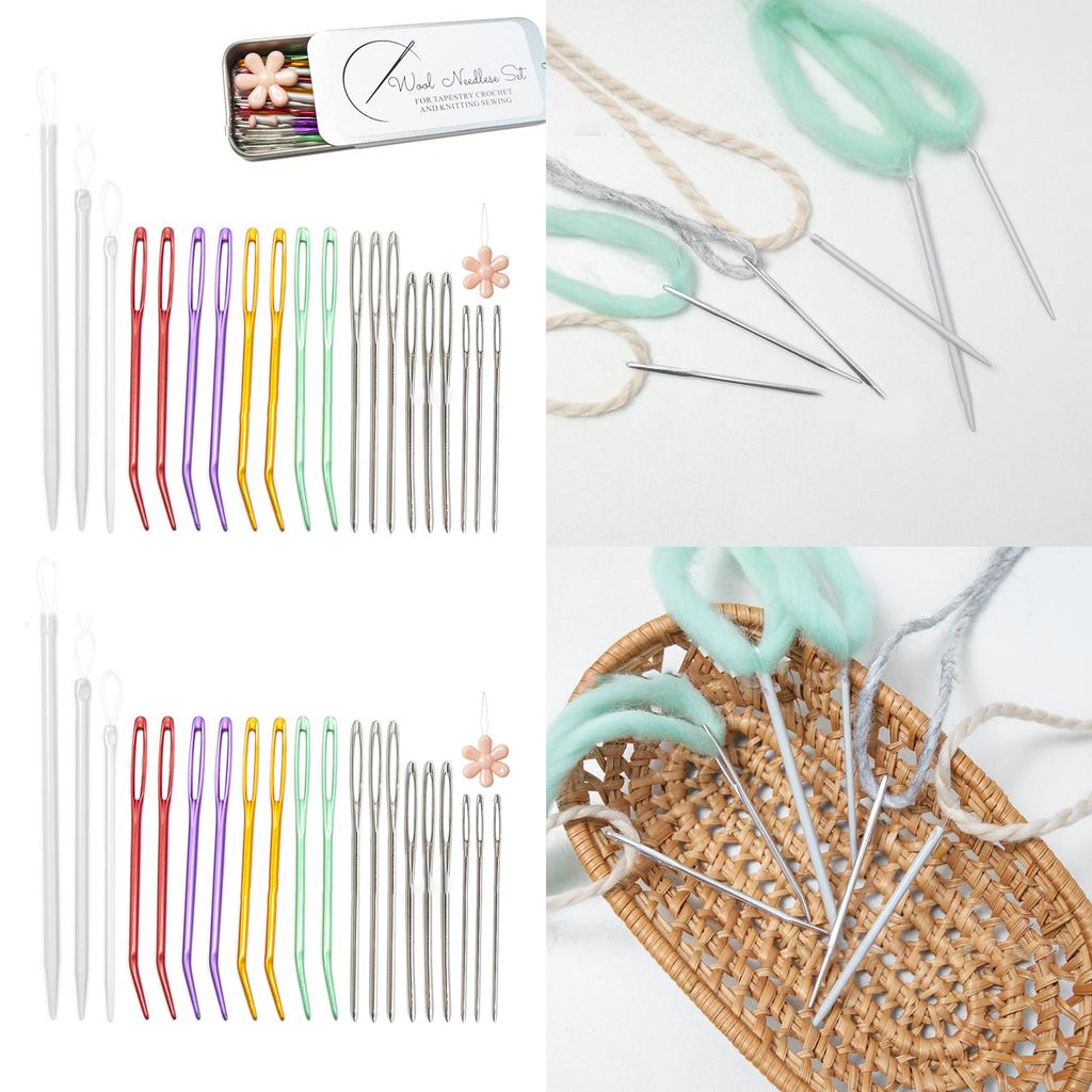 20PCS Sewing Needle Kits for Crochet Project Tapestry Needle Yarn Needle Stainless Steel Wool Needle & Needle Threader