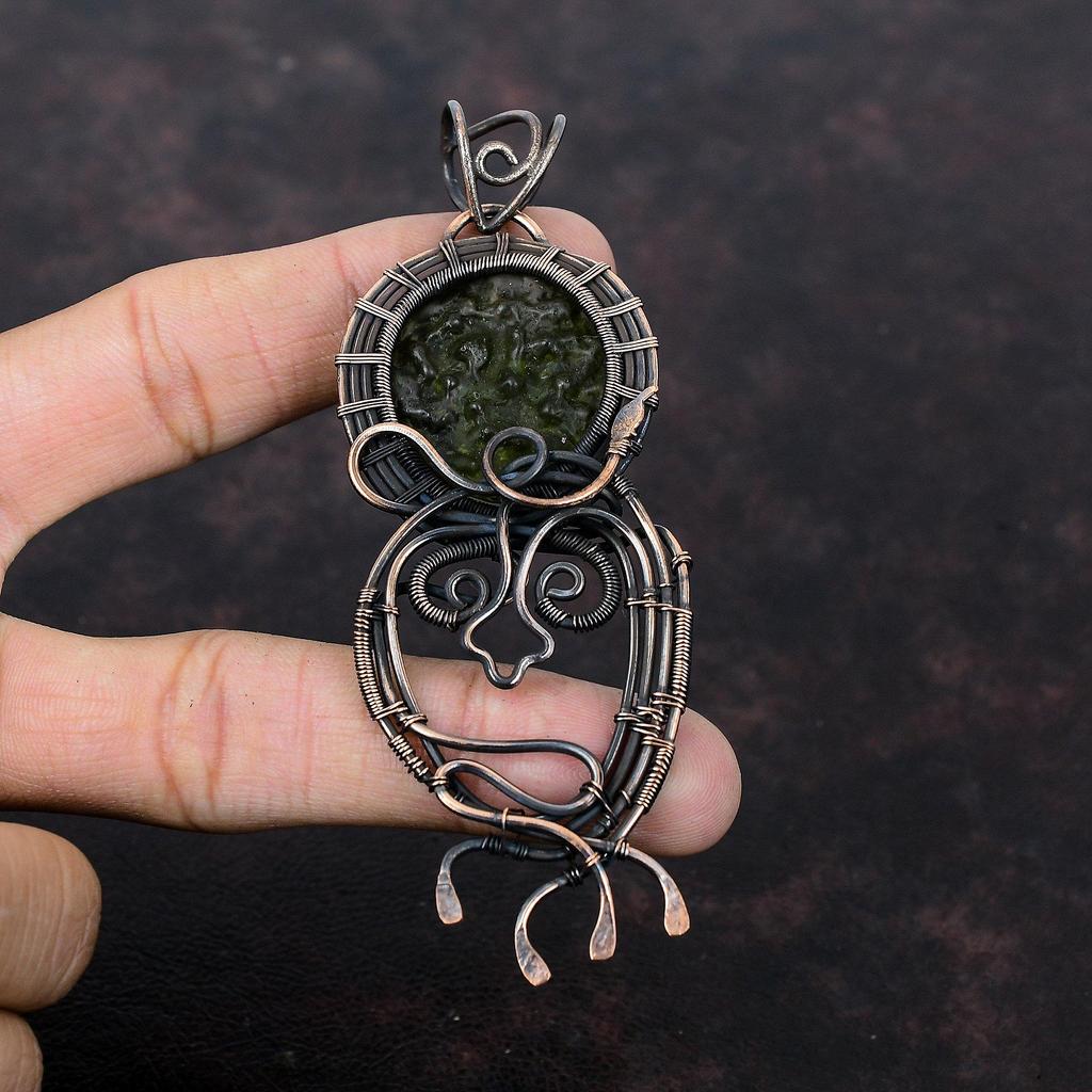 Moldavite Pendant Copper Wire Wrapped Pendant Moldavite Gemstone Jewelry Designer Pendant Copper Wire Jewelry Handmade Pendant Gift For Her