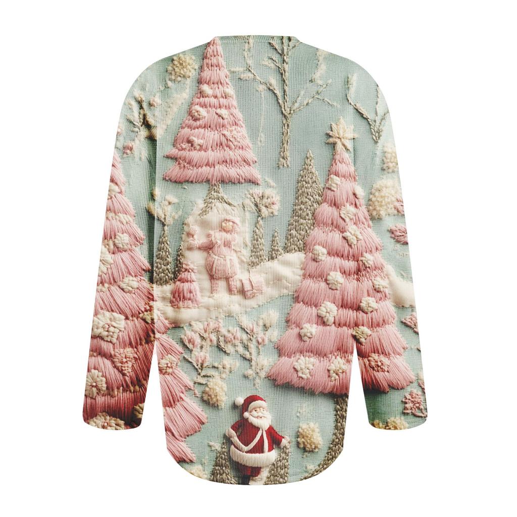 Women's Fashion Long Sleeve Christmas Snowman Snowflake Print Jacket Cardigan