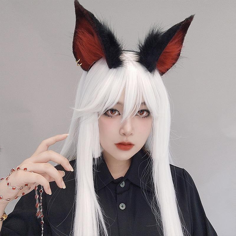Handmade Simulation Qingqiu White Fox Ear Headband Cos Manga White Tibetan Main Headgear Fox Tail Beast Ear Tail Suit