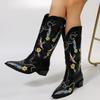 2025 European & American Fashion Autumn/Winter New Arrivals-Women's Mid-Heel Leather Boots Pointed-Toe Embroidered Western Boots