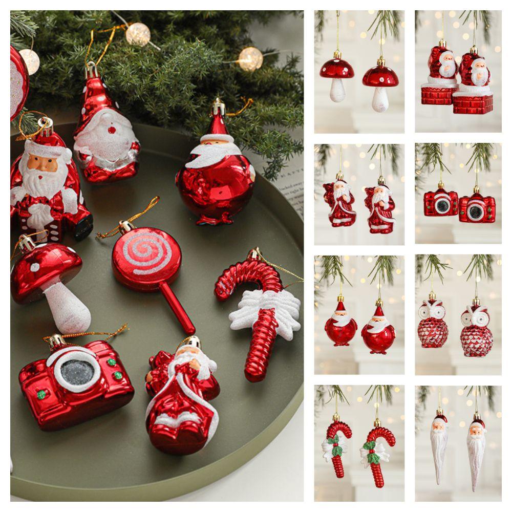 2PCS Plastic Christmas Hanging Decoration Red&white Christmas Tree Ornament Christmas