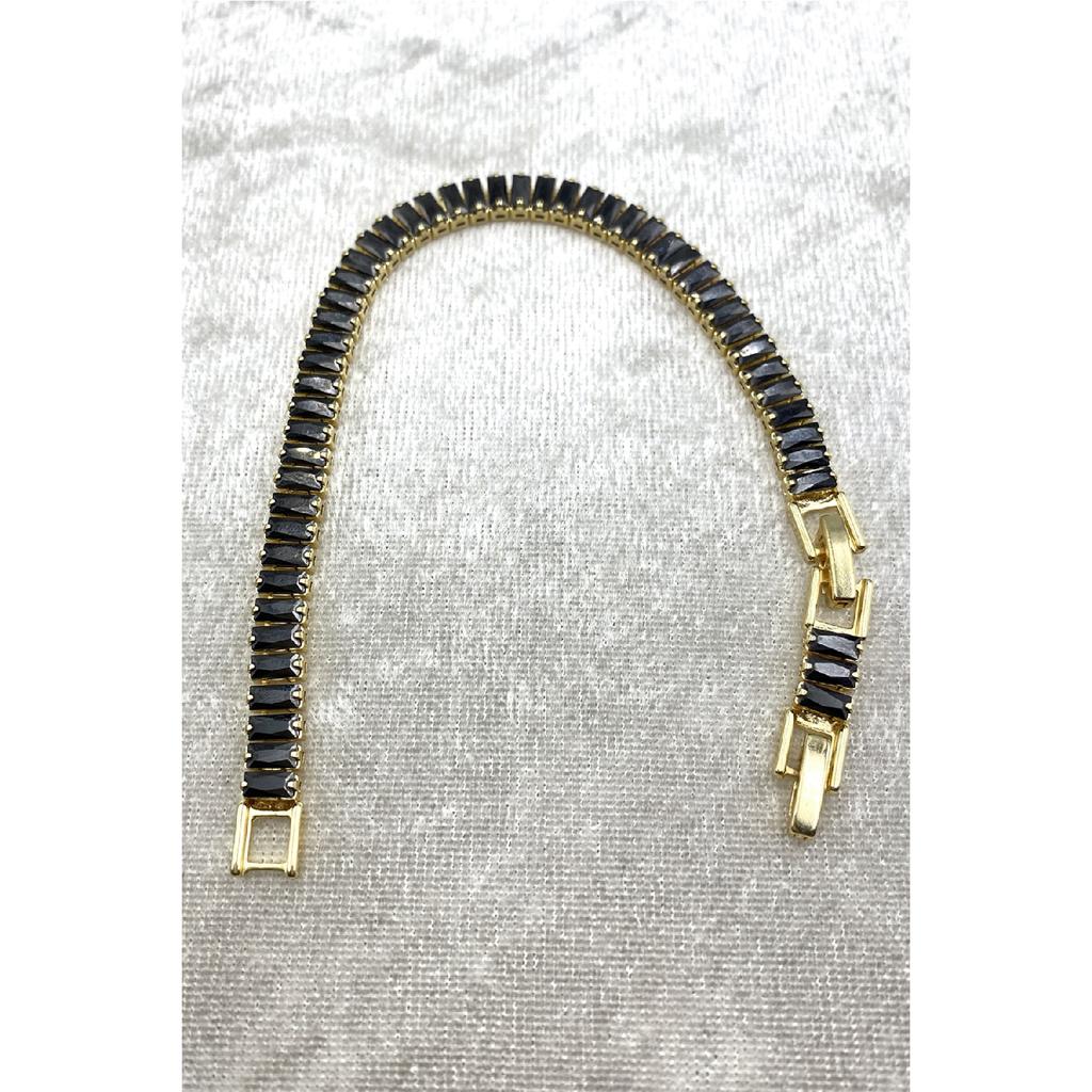 Women's Silver Zircon Baguette Waterway Necklace Earring Bracelet Jewelery Set Suit