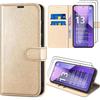 Case + 2 Tempered Glasses for Xiaomi Redmi Note 13 Pro+ 5G - Note 13 Pro Plus 5G, Leather Effect with Card Slots, Gold