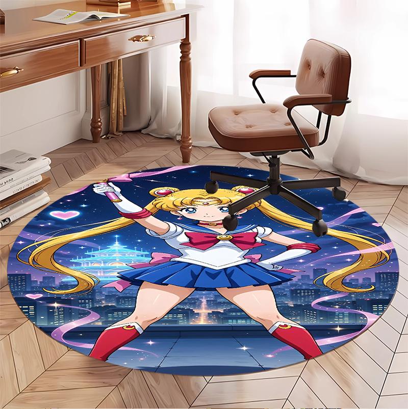 Sailor Moon Pattern Round Rug, Indoor/Outdoor Mat, for Picnic, Gameroom, Bedroom, Office, Living Room, Home Decor Carpet, Birthday Gift