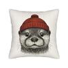 River Otter Wearing Beanie Vintage Wildlife Square Pillow Case  Cushion Covers Creative Throw Pillow Case Cover for Bed